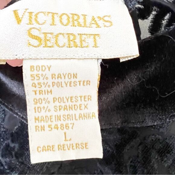 Victoria’s Secret Gold Label Velvet Burnout Chemise Black Rayon Women’s Size‎ L - Picture 3 of 8